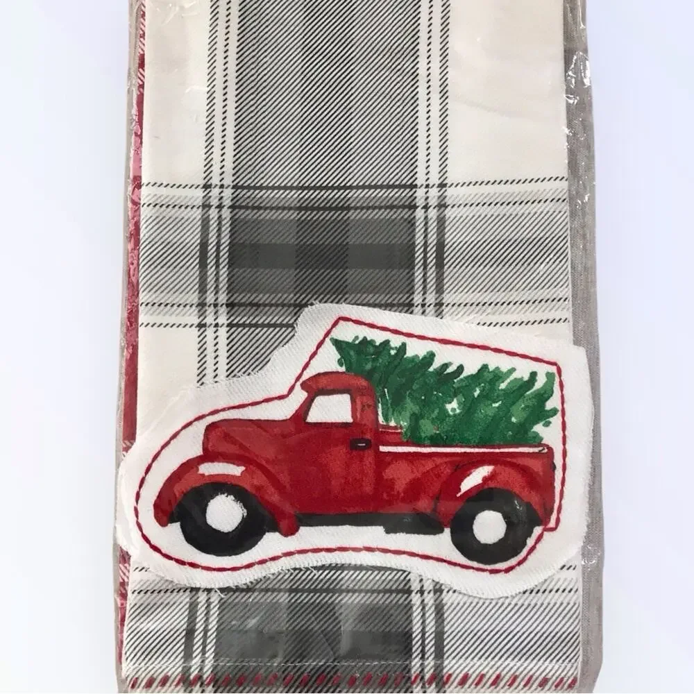 Martha Stewart NWT Christmas Kitchen 3 Towels Red Truck & Tree Design
